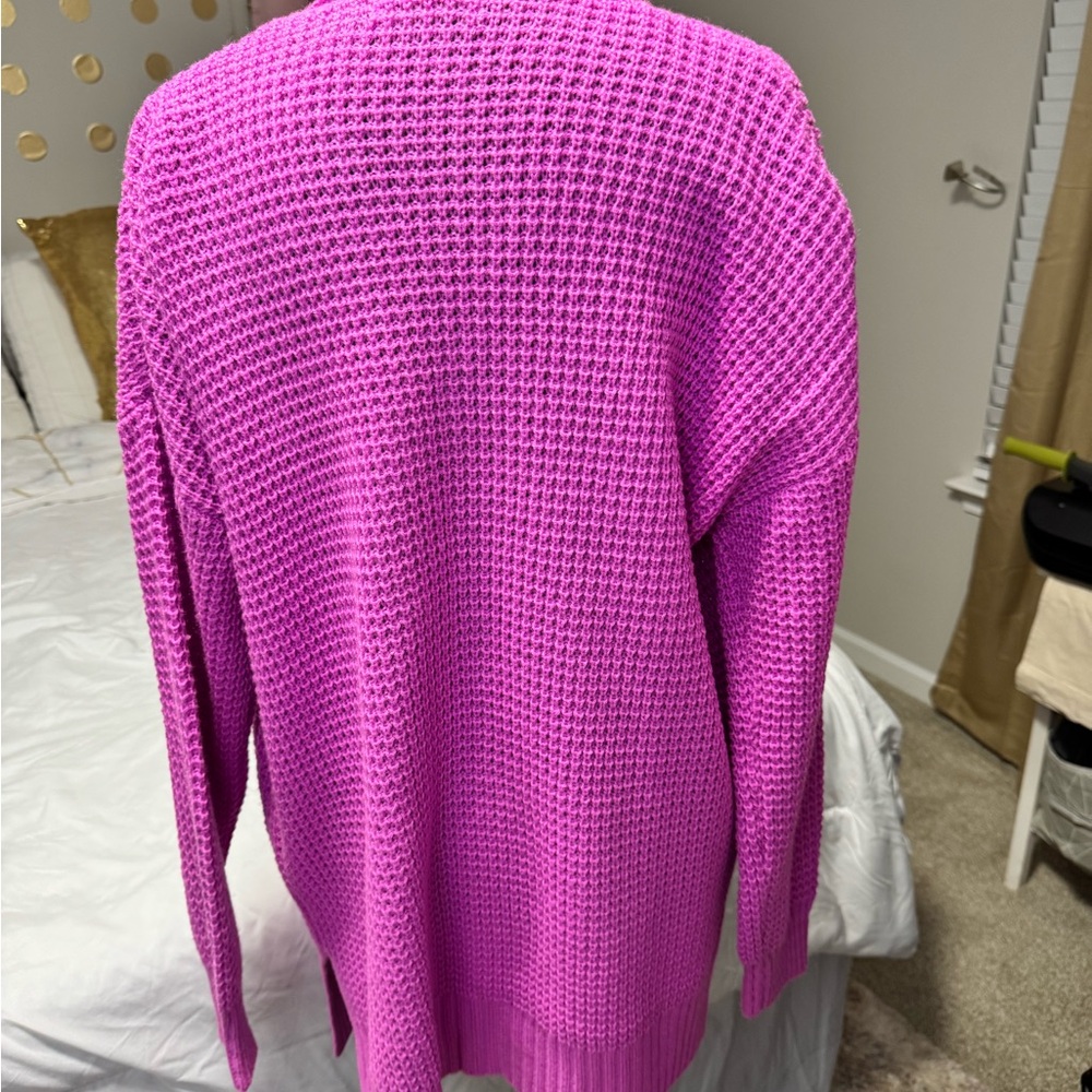 Zenana Magenta Chunky Knit Pocket Cardigan - Picture 6 of 7